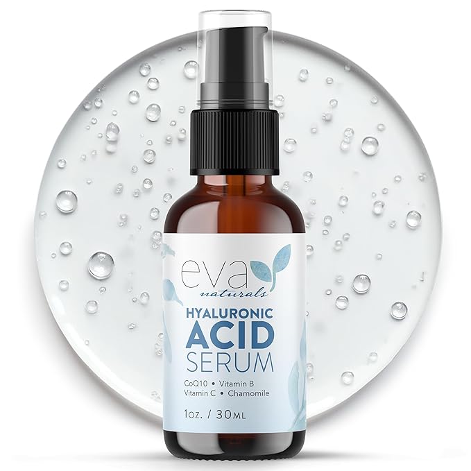 Eva Naturals Hyaluronic Acid Serum for Face – Pure Facial Gel with Natural Moisturizing Factors + HA – Anti-Aging Face Serum for Wrinkles, Fine Lines, Dry Skin, Lifted Glow – 1 oz