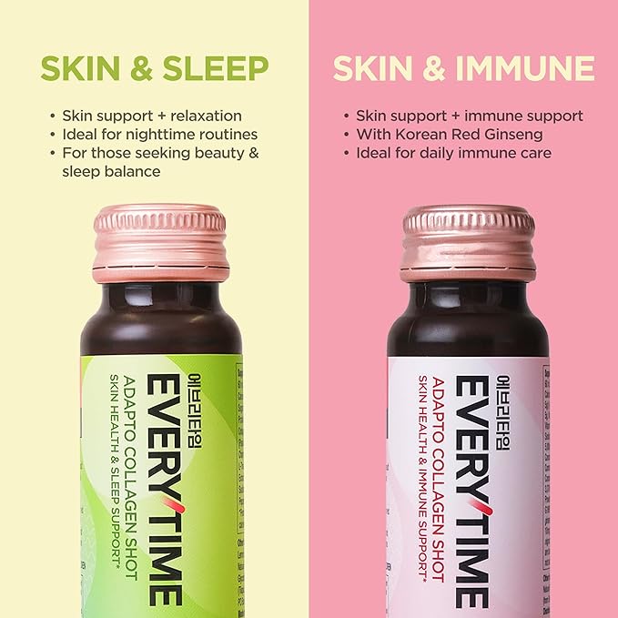JUNG KWAN JANG Everytime Adapto Collagen Shot - Skin and Immune Support - Liquid Adaptogen Drink with Marine Collagen, Korean Red Ginseng & Vitamin C - No Gluten, No Caffeine (10 Bottles, 2.03 fl oz)