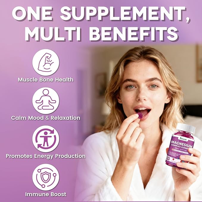 Magnesium Complex Gummies 500mg - Magnesium Glycinate, Citrate, Malate with Vitamin D3, C, B6, B12, Zinc & Calcium, Magnesium Supplement Chewable Support Calm, Muscle, Mood - Vegan 60 Counts