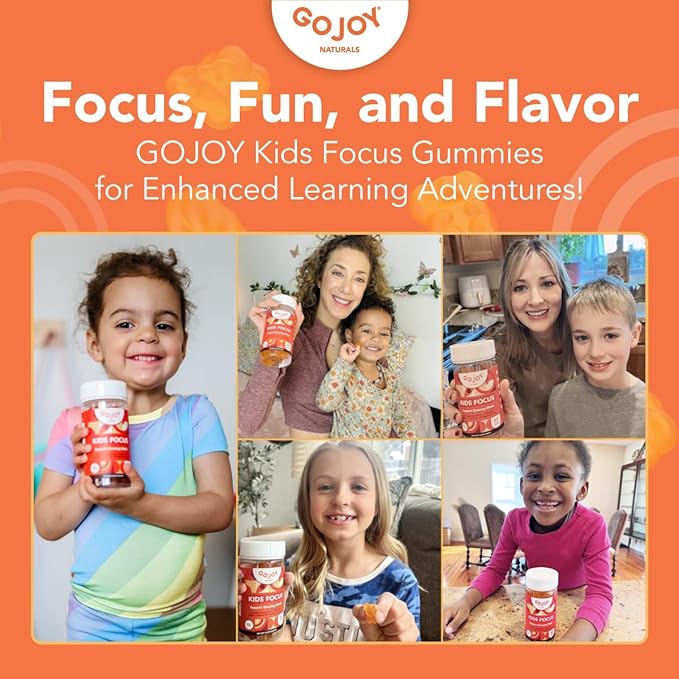 Kids Focus Gummies – Saffron, Magnesium Glycinate, L-Theanine & Inositol Supplement for Kids & Teens – Focus, Attention & Calm – Vegan, Sugar-Free, Non-GMO