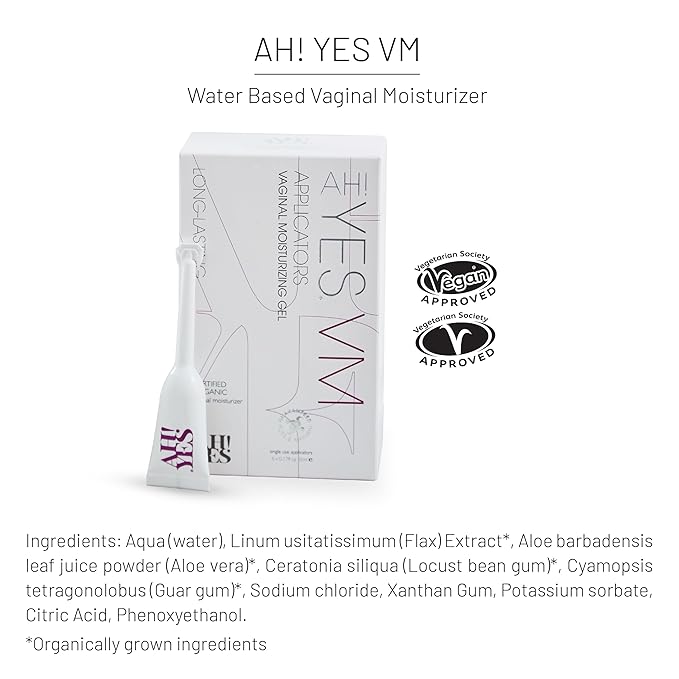 AH! YES® VM Water Based Vaginal Moisturizer | Long Lasting & Fast Acting for Vaginal Dryness & Irritation | pH Matched | Estrogen Free | Certified Organic & Natural (30 x 0.17 fl oz Applicators)
