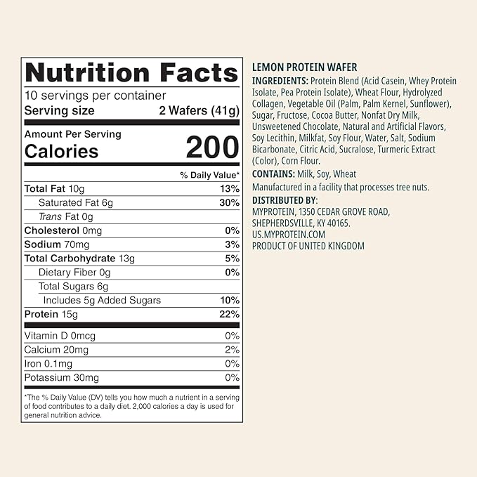 Myprotein Crispy Protein Wafers | 15g Protein | Box of 10 | Lemon | High Protein Snack Bar | Milk & Whey Isolate | Low Sugar