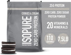 Isopure Zero Carb 100% Pure Whey Isolate Protein Powder, Gluten Free, with Vitamins, Cookies & Cream, 25g Protein Per Serving, 7.5 Lbs, 110 Servings (Packaging May Vary)