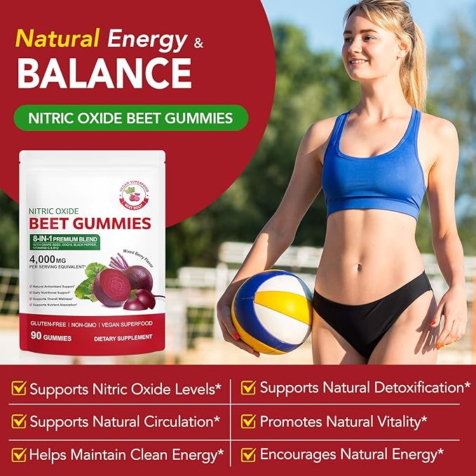 Beet Root Gummies,180 Heart Health Chews for Blood Pressure Support Supplements,Red Beets Supplements with Beetroot, Grape Seed, Coq10,B Vitamins,Vegan, Non-GMO,90 Beet Chews