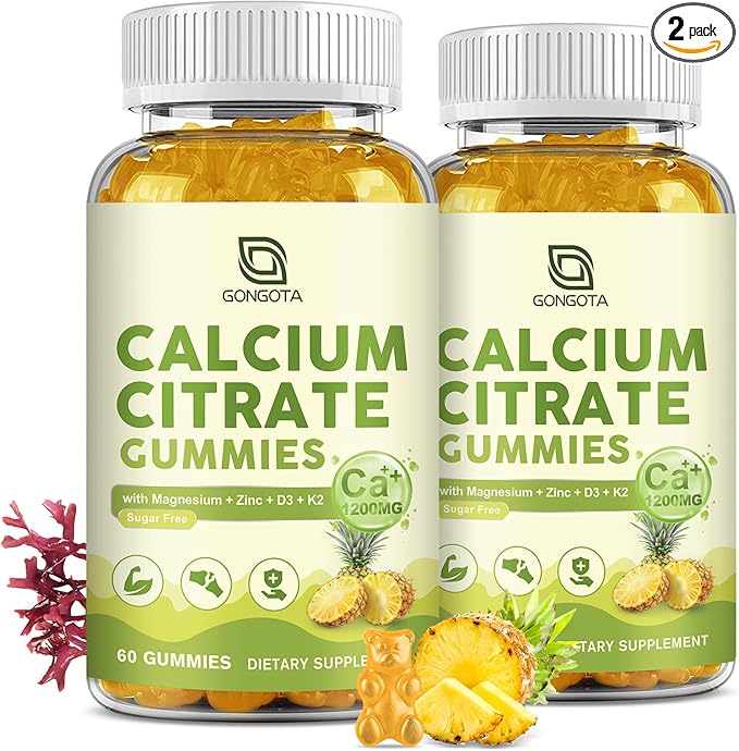 Calcium Citrate Gummies for Women, 1200mg Calcium Citrate Magnesium with Vitamin C D3 K2, Absorption Calcium Supplements for Bone, Muscle, Immune, Sugar Free (120Count)