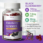 5-in-1 Sambucus Elderberry Immune Gummies, Daily Immune Support for Adults & Kids 4+, with Vitamin C, Zinc, Gluten Free, Vegetarian, Natural Sugar-Free Elderberry Supplement, 60 Gummies