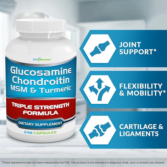 VitaBreeze Glucosamine Chondroitin, MSM & Turmeric Dietary Supplement - 248 Capsules