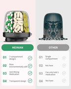 Pill Organizer with 7 Compartments, Pill Box Case for Holding 7 Different Vitamins, Anti-Mix Design for Easy Medication Retrieval. Travel Pill Organizer with 20 Labels. Pill Container (Black)