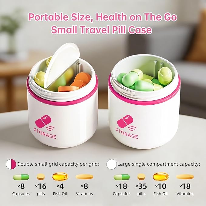 Keychain Pill Holder, Small Pill Box Case Container Organizer for Purse, Pink Pill Organizer, Silicone Seal Moisture Proof Mini Pill Bottle for Outdoor Camping Travel Jewelry（Pink）