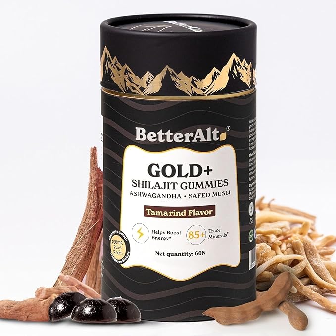 Better Alt Gold+ Shilajit Gummies | with Ashwagandha, Safed Musli,Shilajit Resin & Ginger |Helps Boost Energy & Improves Stamina |1-Month Dietary Supplement|60 Gummies