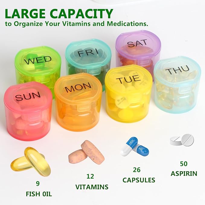 NatureTouch Weekly Pill Organizer, BPA Free Medicine Organizer Rainbow 9 Day Pill Box, Daily Portable Pill Conatainer for Pills/Vitamin/Fish Oil/Supplements [Lastest Version],Blue