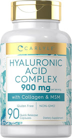 Carlyle Hyaluronic Acid Complex 900 mg | with Collagen and MSM | 90 Capsules | Non-GMO, Gluten Free Supplement