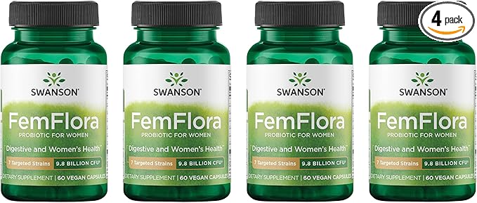 Swanson FemFlora Women's Probiotic for Feminine Digestive, Urinary, and Vaginal Health Support with 9 Billion CFU Per Capsule (60 Capsules, 4 Pack)