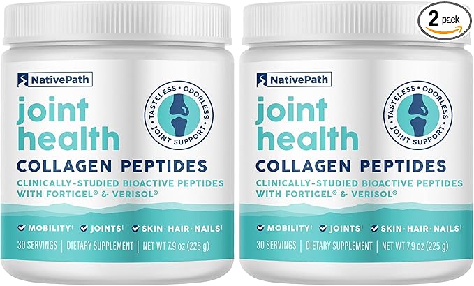 NativePath Joint Health Advanced Formula, Type 1 & 3 Peptides with Fortigel & Verisol, Grass-Fed Unflavored Collagen for Women & Men, 30 Servings (Pack of 2)