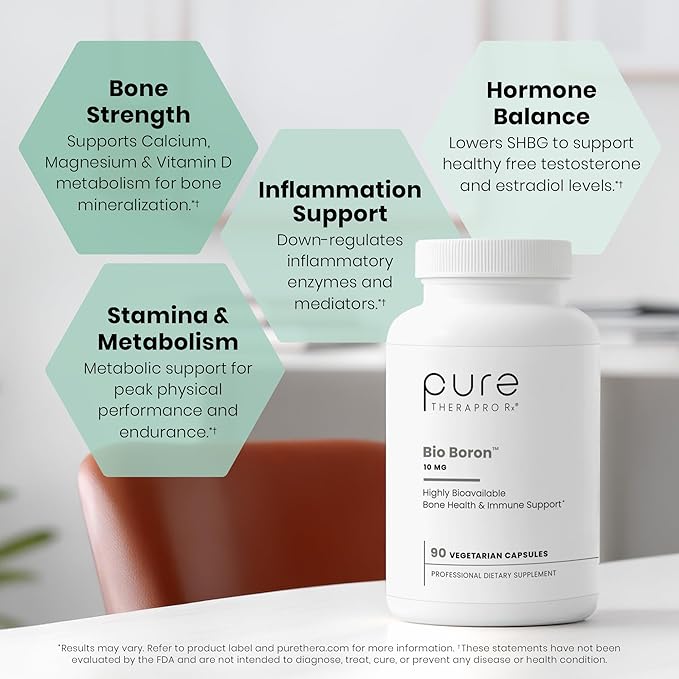 Pure TheraPro Rx Bio Boron 10mg, 3 Months Supply - Bororganic Glycine Boron for Men & Women - Premium Formula for Bone Health, Joint Flexibility, Cardiovascular Function & Immunity Support