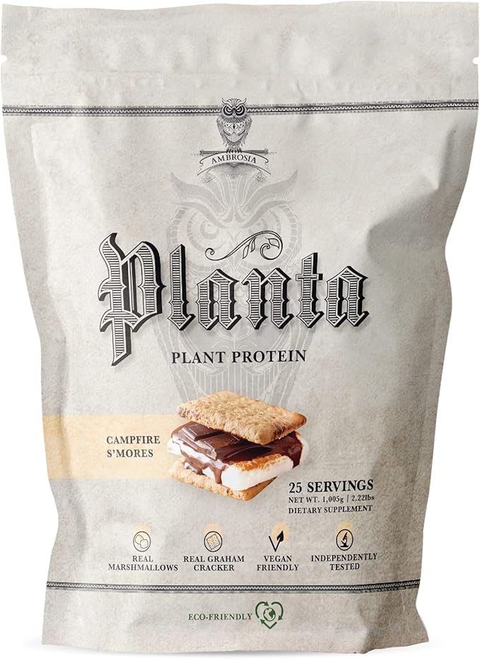 Ambrosia Planta - Plant-Based Protein Powder 20g | Dairy Free Vegan Protein Powder with BCAA Amino Acids | Keto-Friendly, No Added Sugar | 25 Servings | Campfire Smores