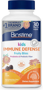 Biostime Kids immune support gummies|(Ages 4+) | Includes Vitamins D&C + Zinc & Probiotics | No Added Sugar |Kids Immune Defense Fruity Bites | Free from top 9 allergens | 60 Count