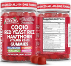 Clean Nutra CoQ10 Gummies Red Yeast Rice Hawthorn K2 Vitamin Supplement Magnesium Glycinate Turmeric Citrus Bergamot Hibiscus VIT D K Fenugreek Garlic Supplements Heart Support Gummy 60ct