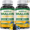 Simhould 2 Pack Sugar Free 3000MG Mullein Gummies - Lung Cleanse, Mullein Leaf Extract Supplement for Respiratory, Organic Mullein Drops with Quercetin & Bromelain for Lung, Digestive Health & Immune