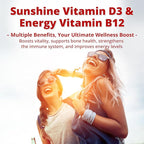 NEVISS Vegan Vitamin D3 + Vitamin B12 Gummies, High Potency D3 5000IU & 1000 mcg Methylated B12, Vitamin D3 and B12 for Adults, Support Bone Health, Immune & Energy Supplement, 60 Count