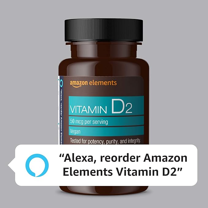 Amazon Elements Vitamin D2 2000 IU, Vegan, Supports Strong Bones and Immune Health, 2 Month Supply (Packaging May Vary), 65 Capsules (Pack of 2)