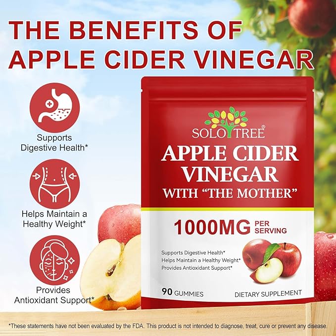 NIFEISHI Apple Cider Vinegar Gummies, (1000mg) Apple Cider Vinegar with Mother, (90Count) ACV Gummies w/Vitamin B6 & B12, Folic Acid, Vegan, Non-GMO, Gluten- & Gelatin-Free