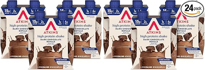 Atkins Dark Chocolate Royale Protein Shake,High Protein Shakes,Low Glycemic,Low Carb and-Low Sugar Chocolate Flavored-Protein Shakes,Keto Friendly,(Pack of 24)