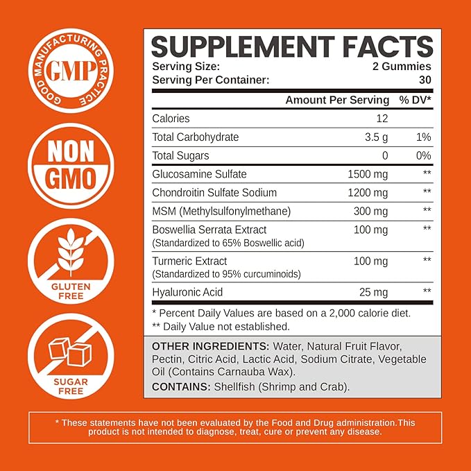 Glucosamine Chondroitin Gummies Sugar Free, Gummies Supplements for Adults Men & Women, 120 Count