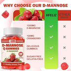 D Mannose with Cranberry Gummies, D-Mannose Supplements 1300mg for Women, Support Natural Urinary Tract & Bladder Health, Sugar-Free, 60 Count
