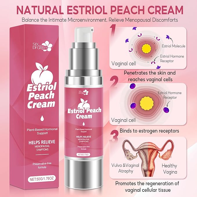 Natural Silky Peach Cream for Women, Plant-Based Estrogen Cream - Relieves Menopausal Vaginal Dryness & Itching, Regulates Female Hormonal Balance (1.76 fl.oz)