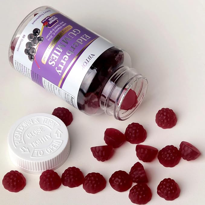 5-in-1 Sambucus Elderberry Immune Gummies, Daily Immune Support for Adults & Kids 4+, with Vitamin C, Zinc, Gluten Free, Vegetarian, Natural Sugar-Free Elderberry Supplement, 60 Gummies