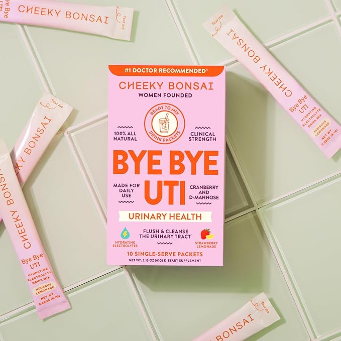 Cheeky Bonsai, Urinary Health Hydration Packets, Flush & Protect the Urinary Tract with D-Mannose, Cranberry & Electrolytes, Lemonade Flavor (10 Packets) No Added Sugar, Vegan and Gluten-Free