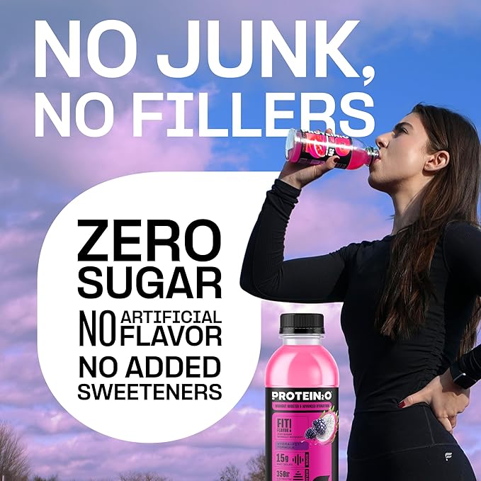 Protein2o Hydration Drink - 2-in-1 Liquid Clear Whey Protein Isolate and Electrolyte Drink - 15g Protein,Vitamins B5,B6 - Post-Workout Recovery - 16.9 Fl Oz - Dragon fruit Blackberry,(Pack of 24)