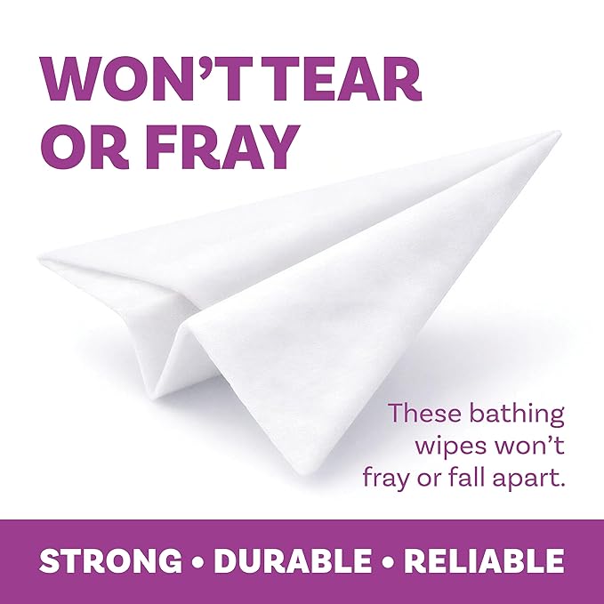 Extra Large Bath Wipes for Adults Bathing No Rinse - 120 Disposable Body Cleansing Wipes for Men, Women & Elderly - Great for Gym, Camping, Post Surgery - Lavender