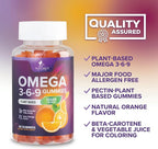 Omega 3 6 9 Gummies - Vegan Omega 3 Supplement Gummy - Essential Fatty Acids Oil 369 Complex Heart Support & Brain Support for Women, Men & Pregnancy, Fish Free Non-GMO, Orange Flavored - 60 Gummies