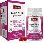 Swisse Glow Skin Glam Bites – Collagen Peptides, Hyaluronic Acid & Sea Moss – Supports Skin Elasticity & Hydration – Zero Sugar Gummies for Adults – Blueberry Lavender Flavor, 60 Count