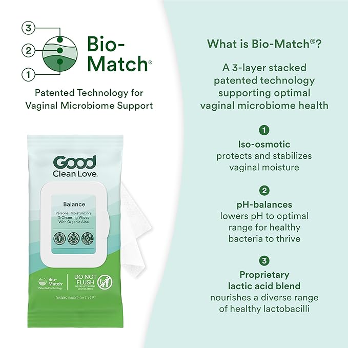 Good Clean Love Balance pH-Balanced Feminine Wipes, Supports Vaginal Health Naturally & Reduces Odor, Non-Irritating Moisturizing & Cleansing Hygiene Product Made with Organic Aloe, (60 Count)