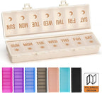 Foldable Pill Organizer 2 Times a Day w/Etched Labels -Dual Protection & Portable Weekly AM PM Pill Box, 7 Day Medicine Container, Large Travel Pill Case for Week Daily Supplement Vitamin - Khaki
