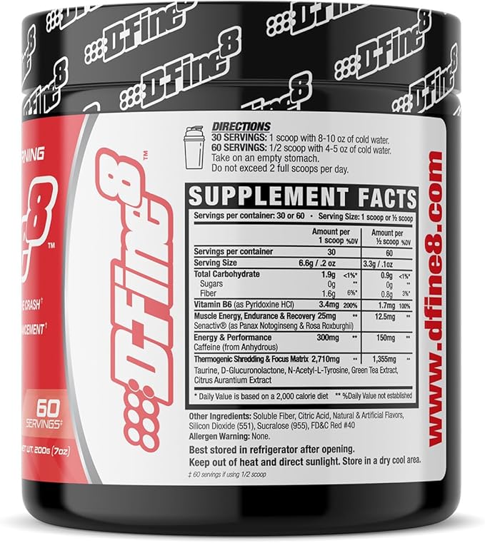 Thermogenic Pre-Workout Energy Powder & Shredding Supplement, Boost Energy Mood & Focus, Sugar Free, Contains Senactiv, Endurance, 300mg Caffeine, N-Acetyl-L-Tyrosine (Strawberry Mango)