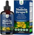 Organic Mullein Drops for Lungs - Herbal Lung Detox & Cleanse with Marshmallow Root Extract & Plantain Leaf for Respiratory Lung Health - Mullein Leaf Tincture Drops for Breathing Support - 4 Fl Oz