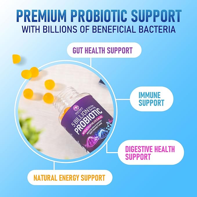 Probiotic Gummies - 6 Premium Probiotic Strains - Daily Gut Health Pro Biotic Gummy Supplement for Women, Men & Teens, Natural Digestive Health Support, “Good” Gut & Immune Support - 120 Gummies