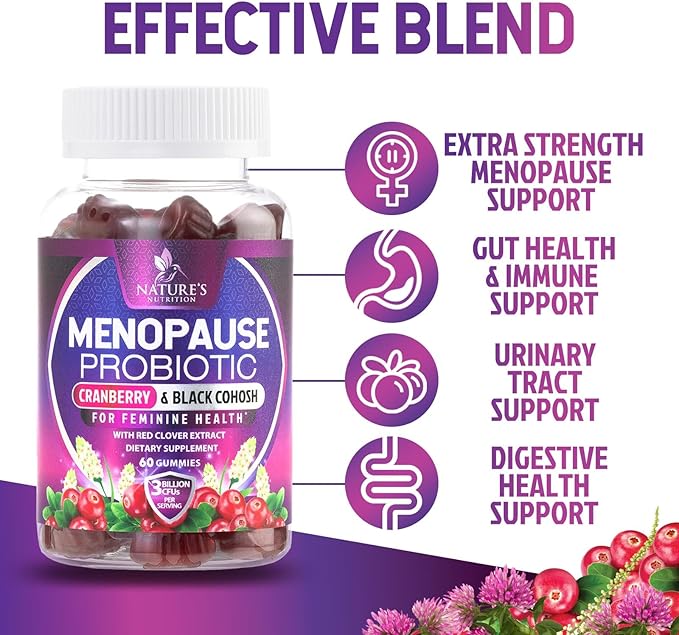 Menopause Supplement Gummies - 3 Billion CFU Per Serving Women's Probiotics - Advanced Menopause Relief Formula for Women with Black Cohosh - Mild Hot Flashes & Night Sweats Support - 60 Gummies