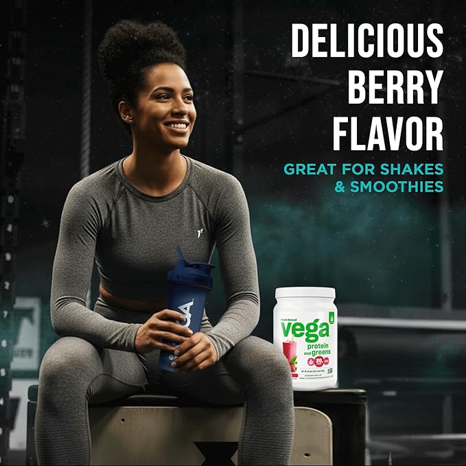 Vega Protein and Greens Protein Powder, Berry - 20g Plant Based Protein Plus Veggies, Vegan, Non GMO, Pea Protein for Women and Men, 1.2 lbs (Packaging May Vary)