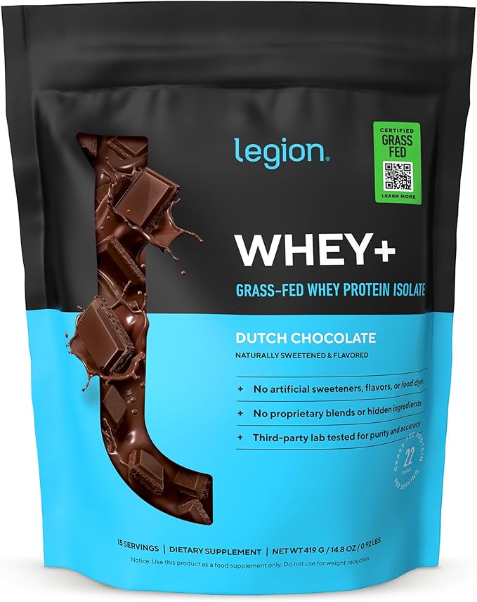 LEGION Whey+ Protein Whey Isolate from Grass Fed Cows (Chocolate, 15 Servings) - Whey Protein Isolate Powder, Low Calorie, Non-GMO, Sugar Free, Lactose and Gluten Free, All Natural Protein Powder
