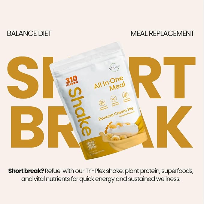 310 Nutrition All-in-One Plant-Based Meal Replacement Shake - High-Fiber Protein with Probiotics, Digestive Enzymes & Adaptogens - Vegan, Low Carb, Keto-Friendly Superfood Blend - Banana Cream Pie - 14 Servings