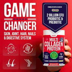 anocin Multi Collagen Peptides w/Prebiotic + Probiotics + Type I, II, III, V, X + Hydrolyzed Collagen Powder w/Vitamin C+D3+B7+K2+E Hyaluronic Acid, Supports Skin Hair Nail Joint, Grass-Fed, Non-GMO