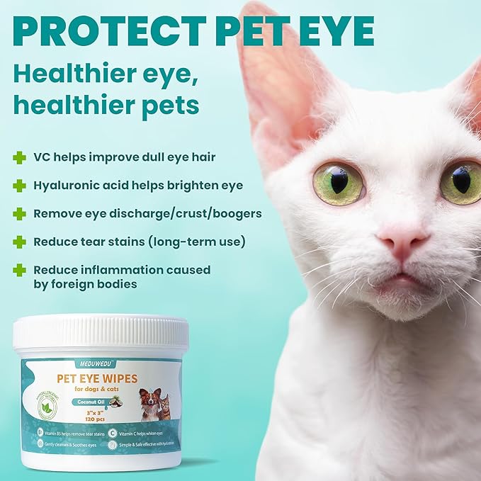Eyes Wipes for Dogs & Cats 120 Counts, Grooming Kit Care for Dogs and Cats, Prevent Tear Stains, Eye Debris, Discharge, Mucus Secretions,Unscented
