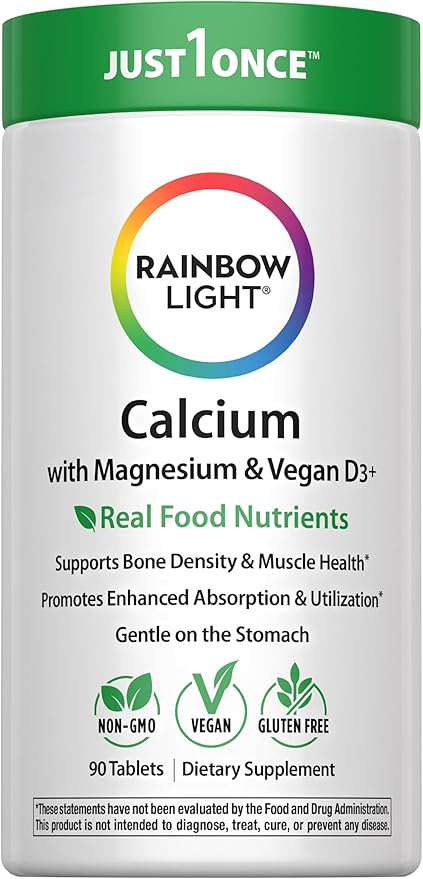 Rainbow Light Calcium Complex with Magnesium & Vitamin D3 + | 90 Tablets | Real Food Nutrients | Supports Bone Density & Muscle Health | Vegan Supplement for Men and Women