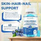 1000mg Hyaluronic Acid & Collagen Peptide Supplements with Biotin, Vitamins C & E - Hair Skin Nails Health Support for Men & Women, Blueberry Flavor, Gluten-Free 120 Gummies