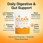 Clean Prebiotic Fiber Gummies for Men - Peach Flavor, Pre+Probiotic Fiber Gummies, Gut Balance, Digestive Support & Daily Clean Confidence, Cleaning Support Gummy 60Gummies